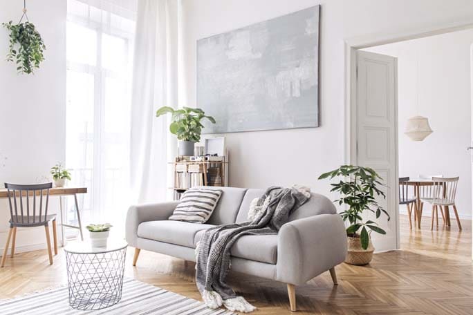 Modern scandianvian living room with design sofa with elegant bl