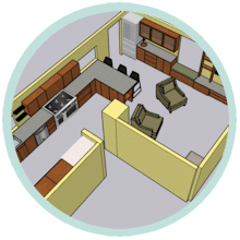 3D rendering of an apartment floorplan